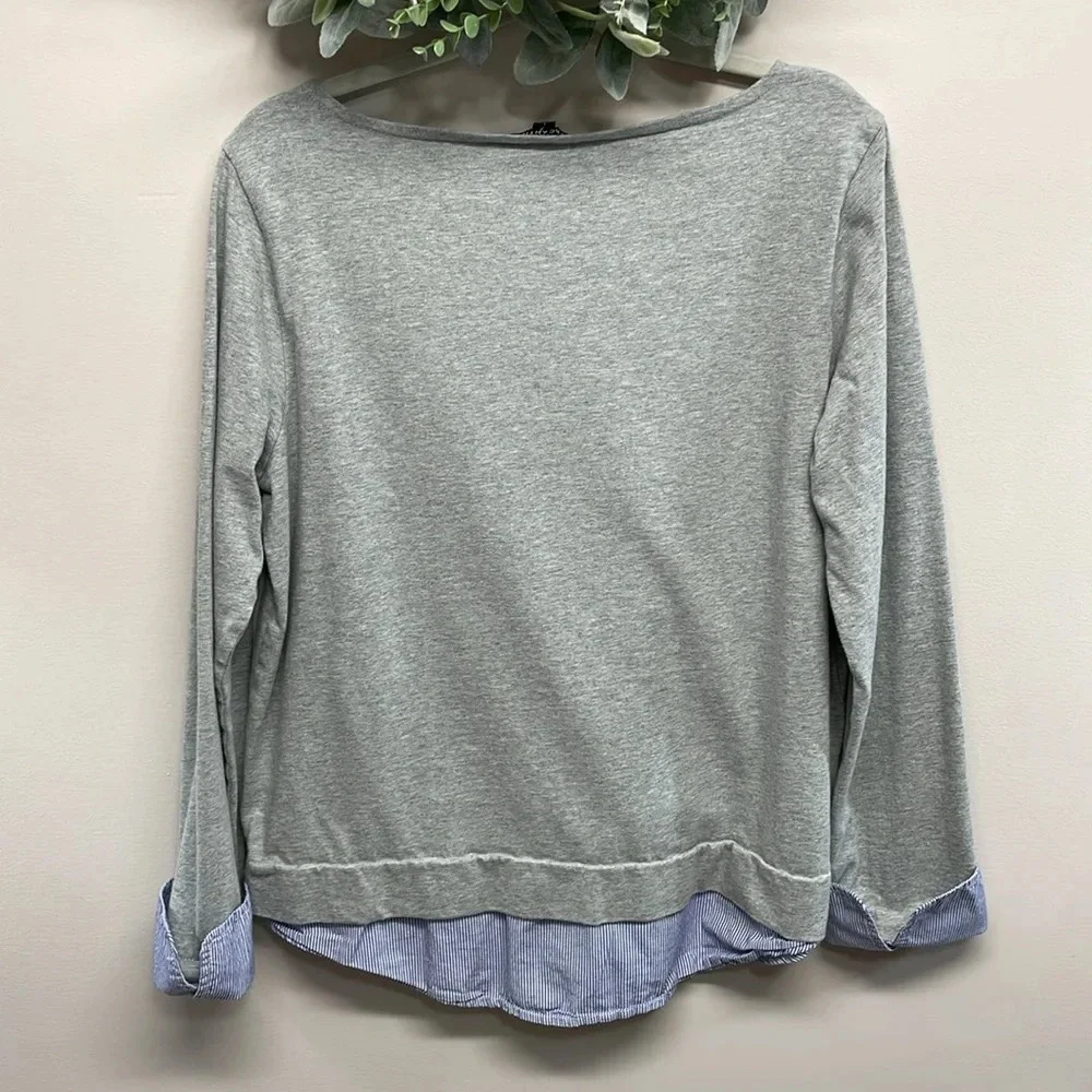 J. Crew Mercantile Boatneck Long Sleeve Gray Tee with Faux Layered Look L